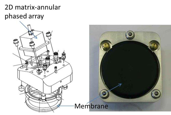 Figure 8. Schematic drawing showing the designed probe holder and an actual photo of the flexible membrane