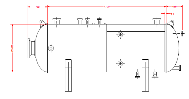 Figure 1 Schematic drawing showing the main features and dimensions of the vessel