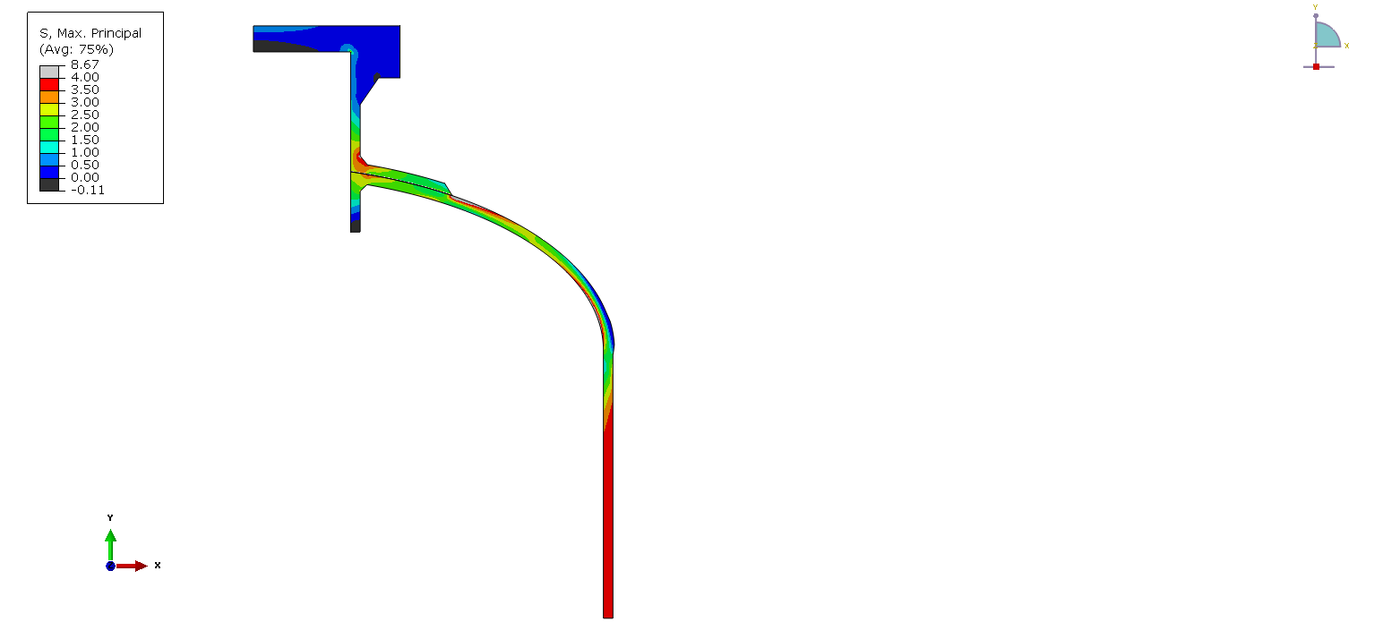 Figure 4 Maximum principal stress in axisymmetric model with 1bar internal pressure