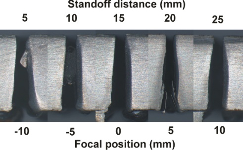 Fig 3. Kerf cross-sections for 12mm thickness CMn steel (left) and 6mm CMn steel (right) b)