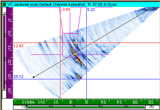 Figure 8 Data showing a lack of root penetration in specimen 04, which was reported to start at 993mm from datum, with a length of 26.5mm, with ligament linked to root and a maximum through-wall height of 3.6mm.