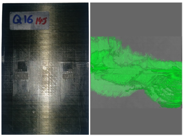 Figure 12 14J panel after CAI test (a) CT inspection of panel (b)