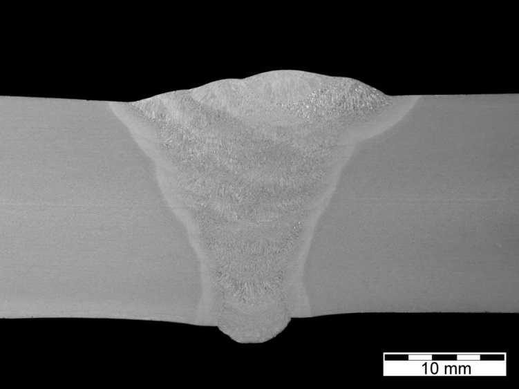 Figure 1 Macro section of the multi-pass TIG girth weld in 22in OD 19.1mm wall thickness pipe.