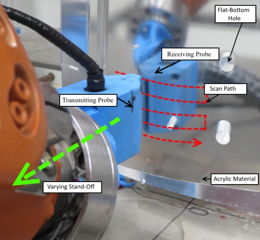 Figure 7 - Raster path carried out by twin cooperating robots. The first robot rasters along the surface and the second robot moves back in increments of 5mm