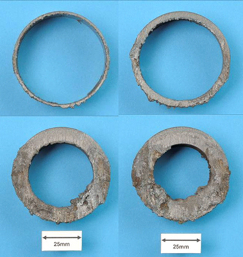 Figure 3 Results of cutting 60mm diameter tube at 4.6kW laser power and 8bar assist gas pressure: