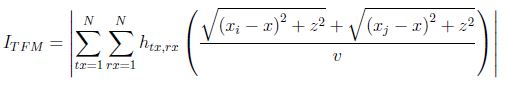 Improvement of ultrasonic cross-sectional imagery via the application of coherence weighting and the total focussing method - Equation 1