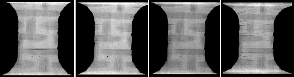 Figure 3. Progressive damage accumulation detected on a single sub-surface plane at 25%, 50%, 75% and 100% of applied Pmax.