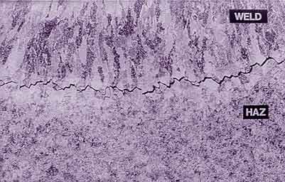 Fig.1a. Cracking associated with the coarse grained heat affected zone