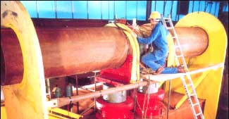 Pipe being set up in test rig