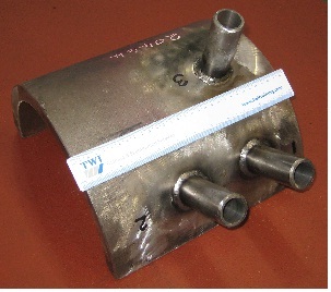 Figure 1 - Manufactured test block showing three tube-to-header welds