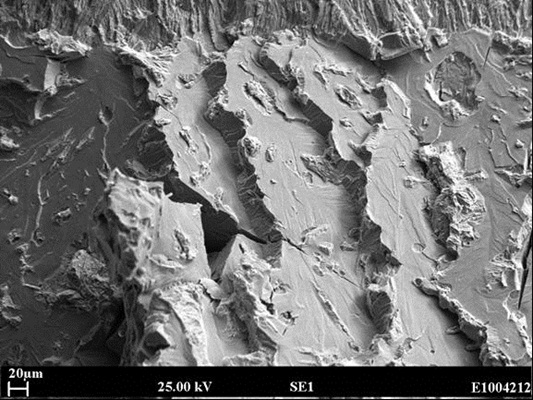 Figure 3 Fracture face of forging Specimen B-01, [H]=7ppm and tested under 0.006mm/hr