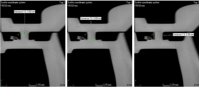 Figure 4. Scrutinising weld dimensions of a tongue and groove welded vapour separator by CT