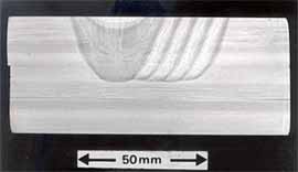 Friction Taper Stitch Welding to a depth of 25mm, through a 20mm thick carbon-manganese steel plate onto a 30mm thick carbon manganese plate 