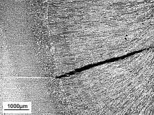 Fig.2. Cracking initiating from segregation band in plate