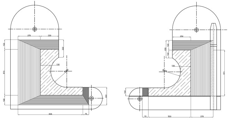 Figure 2. Technical drawing of the tested substructure with composite patches