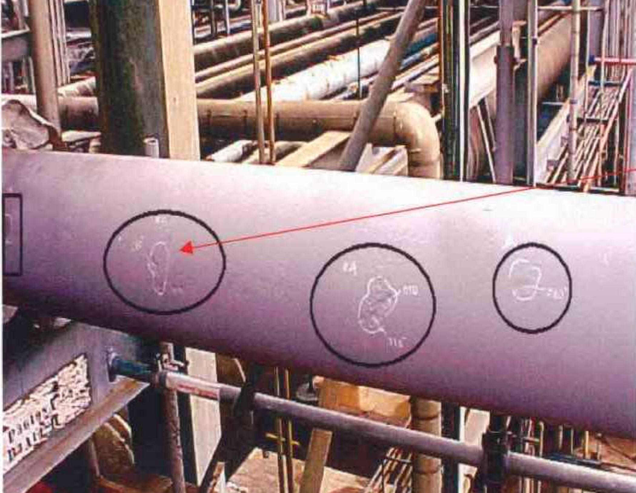 Inspection of a 14 inch ammonia line b)