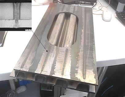 Laser stake welded sandwich panel with (inset) typical cross-section
