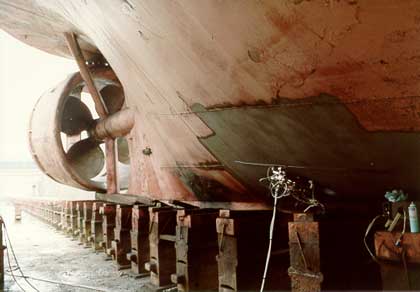 The T-scan ultrasonic system is used to produce an image of the corroded internal surface of a ship hull