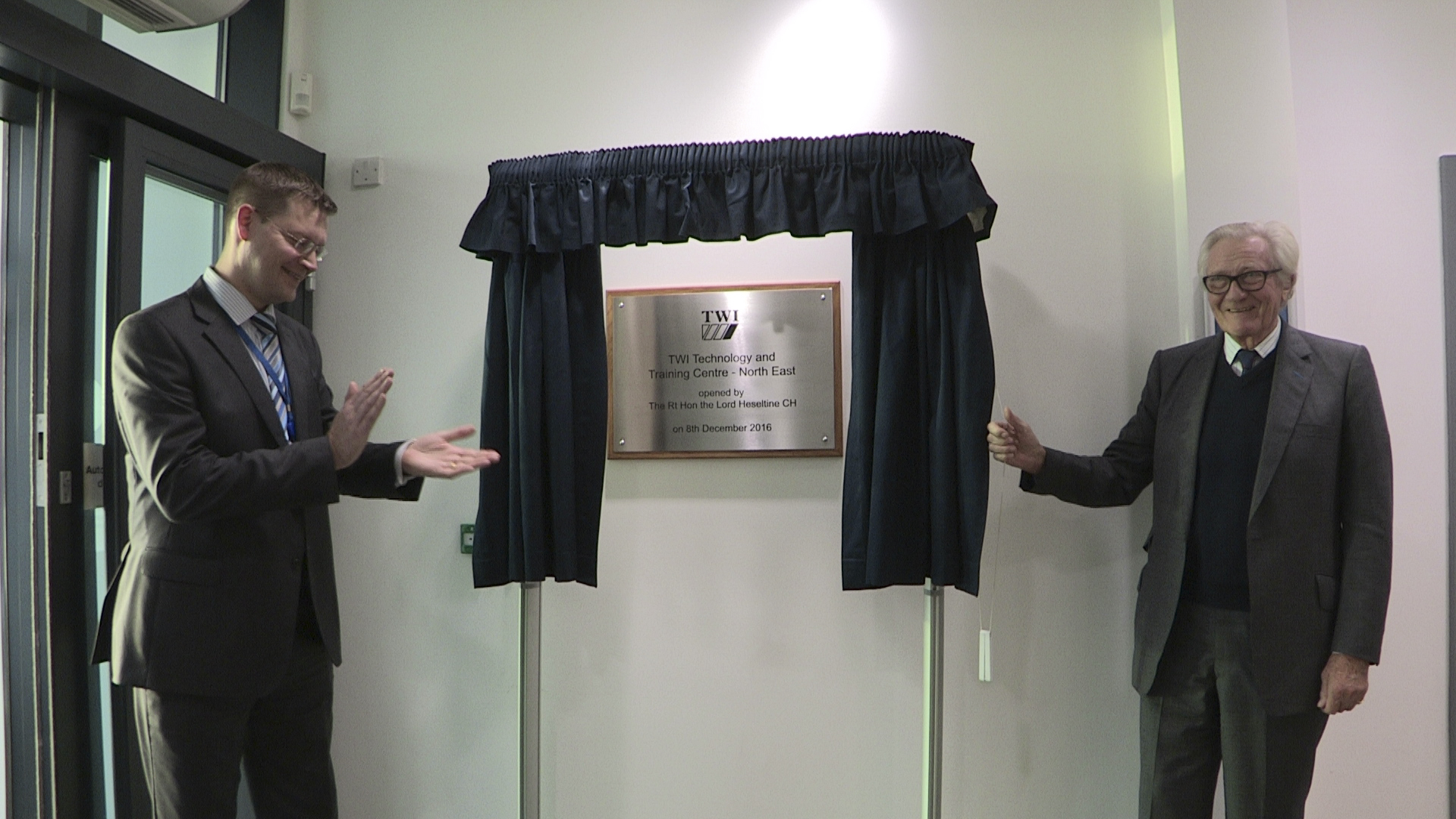 Lord Heseltine unveils a special plaque marking the new Middlesbrough facility's official opening