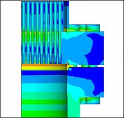 Cooler tubesheet assembly FEA hydrotest stress intensity plot 