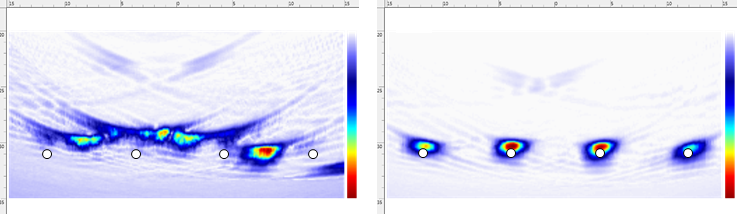 Figure 2 FMC imaging (left) before accounting for boundary and (right) after dynamically accounting for boundary in real-time