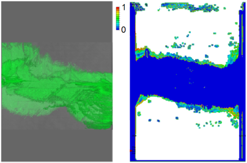 Figure 2 Experimental and simulated delamination propagation prior to CAI failure