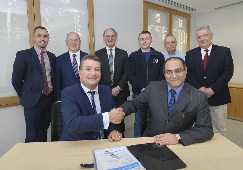 (Left to right, front first) Stephen Crawley, Shervin Maleki, Sam Cunningham, Martin Dunford, CEO of Skills Training UK, Efan Jones, Keith Malone