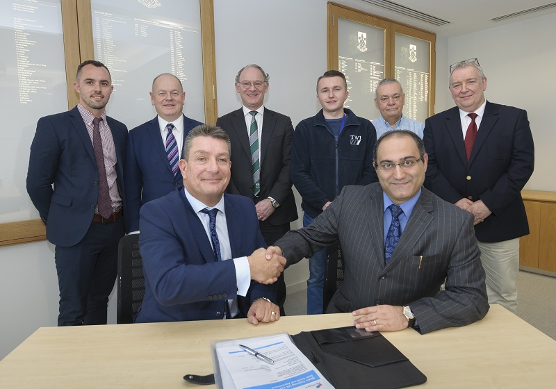 (Left to right, front first) Stephen Crawley, Shervin Maleki, Sam Cunningham, Martin Dunford, CEO of Skills Training UK, Efan Jones, Keith Malone