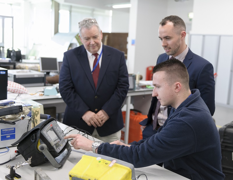 (Left to right) Neil Harrap, Principal NDT Lecturer at TWI, Sam Cunningham, Technical Sales Account Manager at Skills Training UK and Efan Jones, LV3 Engineering Technician