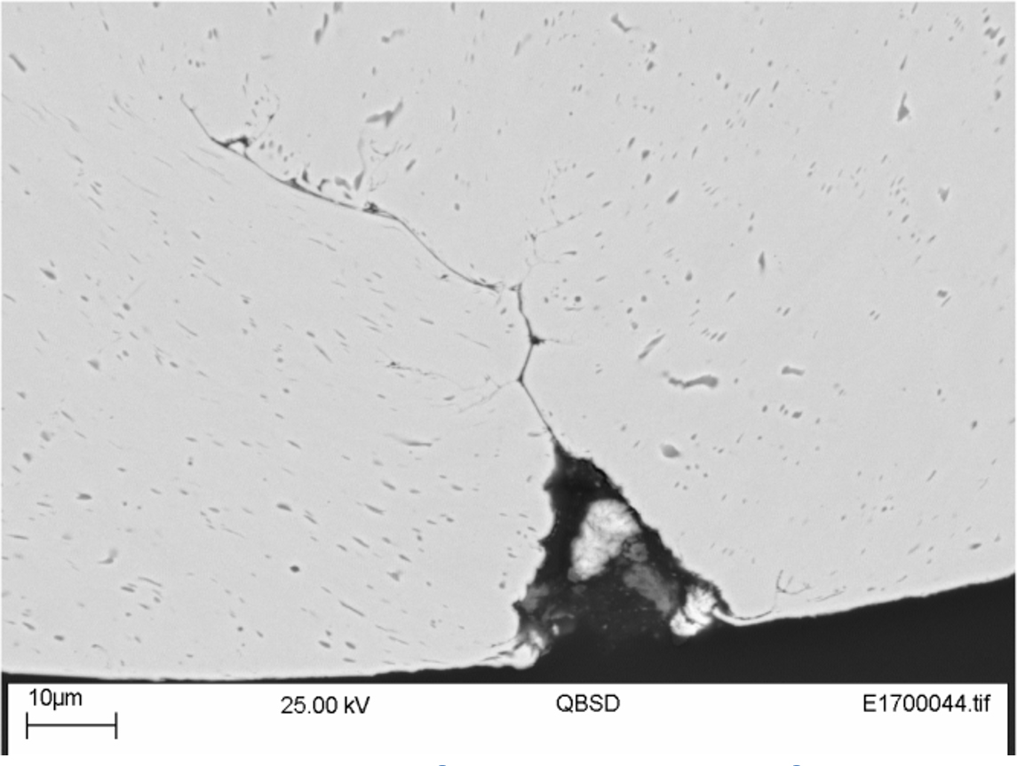 Backscatter SEM images of screw thread crest feature.