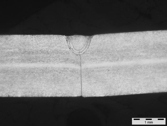 Figure 2:5. 347 stainless steel pulsed QCW fibre laser butt weld