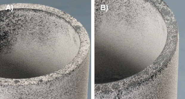 Fig. 14 Examples of sand contamination levels: a) heavy and b) light